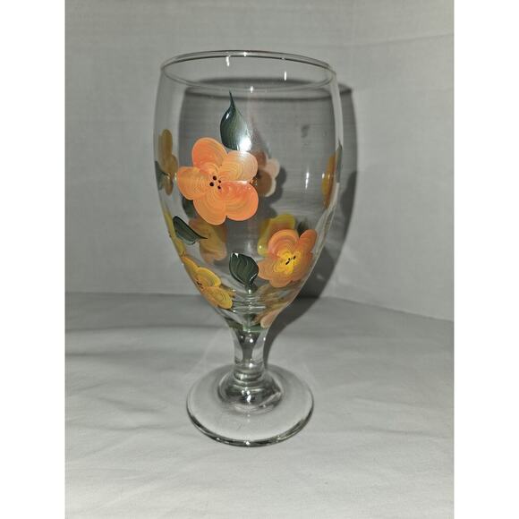 5 Hand Painted Floral Wine Glasses - Picture 2 of 7